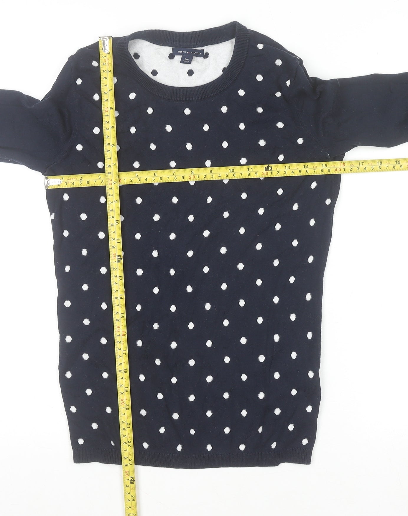 Tommy Hilfiger Boys Navy Polka Dot Crew Neck Cotton Jumper Size S