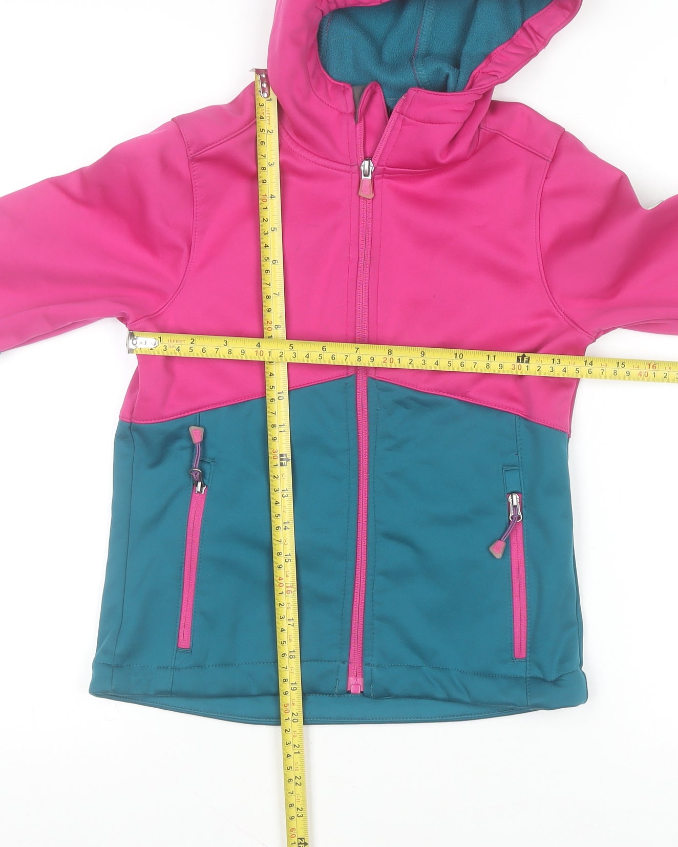 McKINLEY Girls Pink Blue Softshell Hooded Jacket 8 Years Water Resistant
