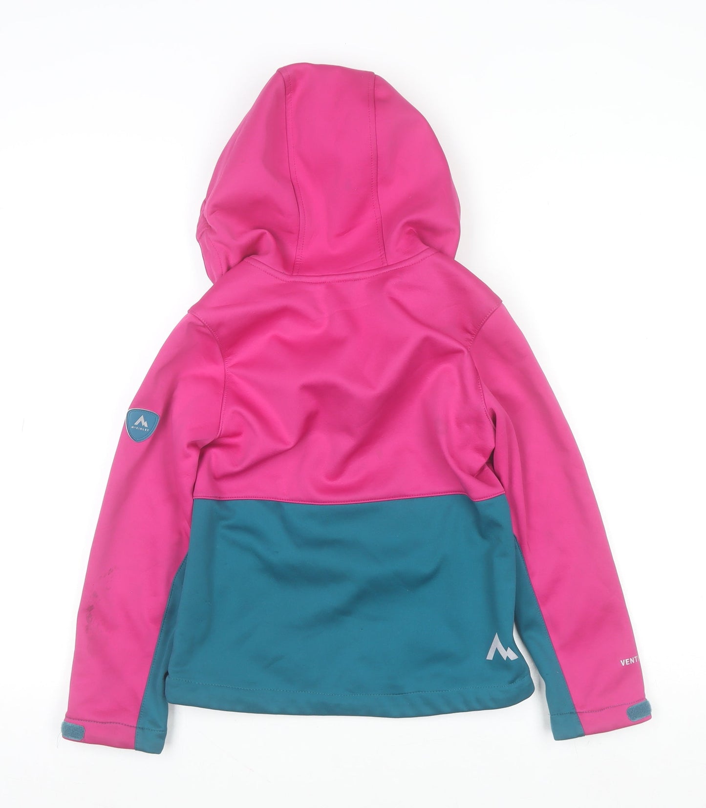 McKINLEY Girls Pink Blue Softshell Hooded Jacket 8 Years Water Resistant