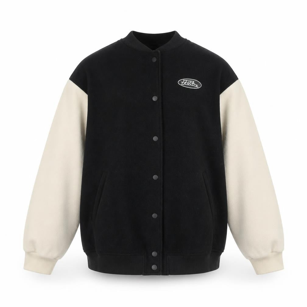 H&M x No Fear Mens Black Varsity Jacket L Collared Polyester Retro Style