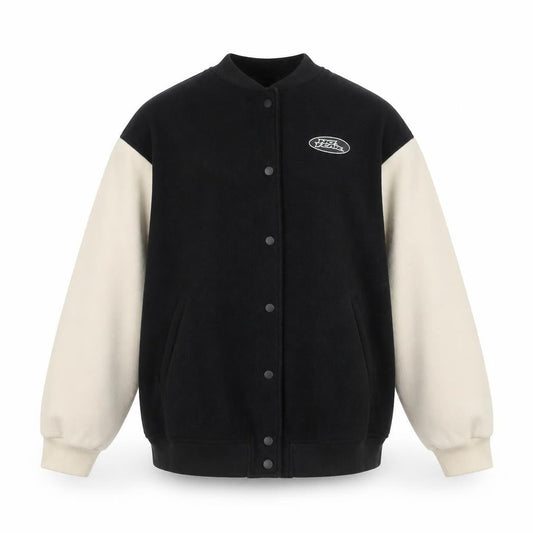 H&M x No Fear Mens Black Varsity Jacket L Collared Polyester Retro Style
