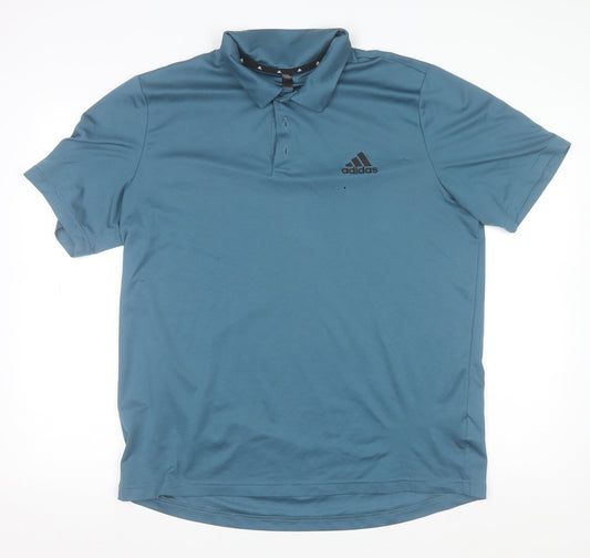 Adidas Men's Blue Collared Short Sleeve Polyester T-Shirt L