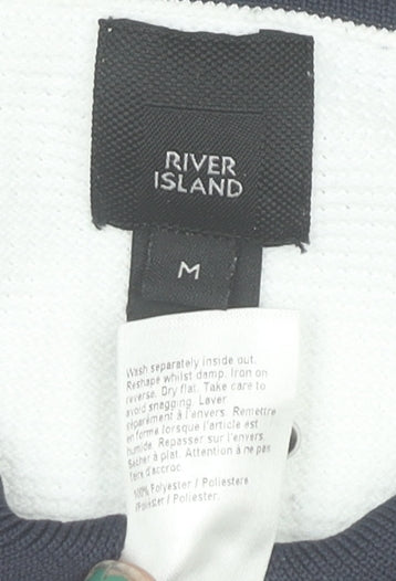 River Island Men's White 1/4 Zip Polo Shirt Size M Regular Fit