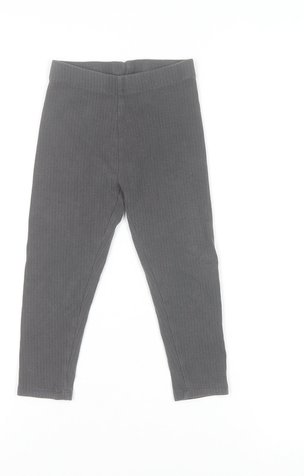 Next Girls Grey Ribbed Cotton Blend Ankle Leggings 2-3 Years