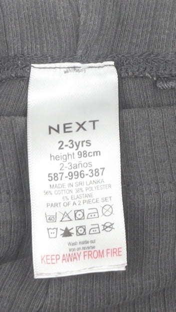 Next Girls Grey Ribbed Cotton Blend Ankle Leggings 2-3 Years