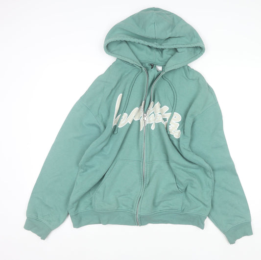 H&M Divided Men's Green Full Zip Hoodie Size L Logo Sports Style