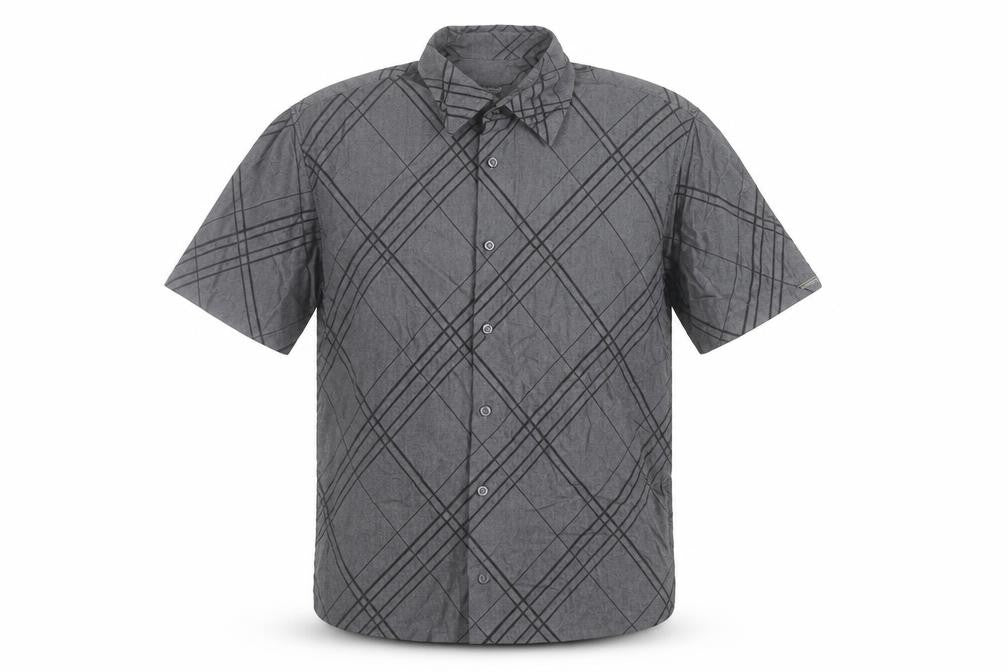 River Island Men’s Grey Check Short Sleeve Button-Up Shirt Size M