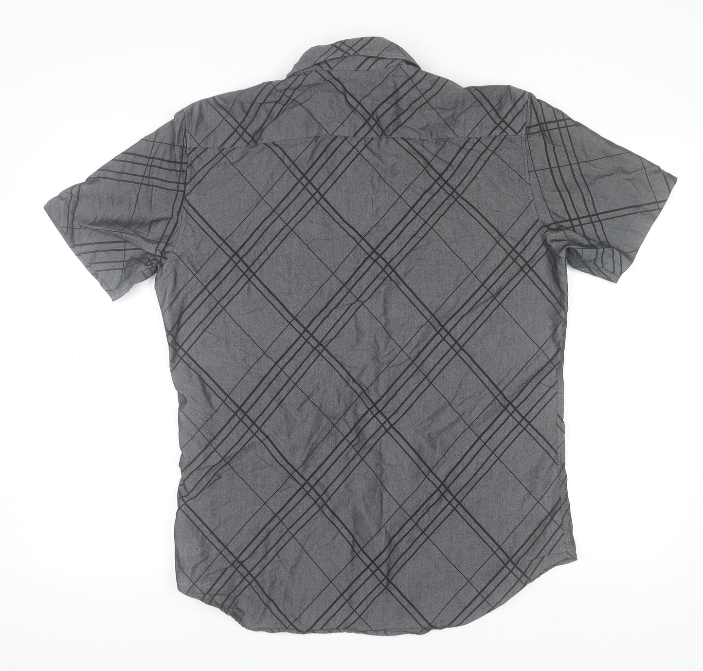 River Island Men’s Grey Check Short Sleeve Button-Up Shirt Size M