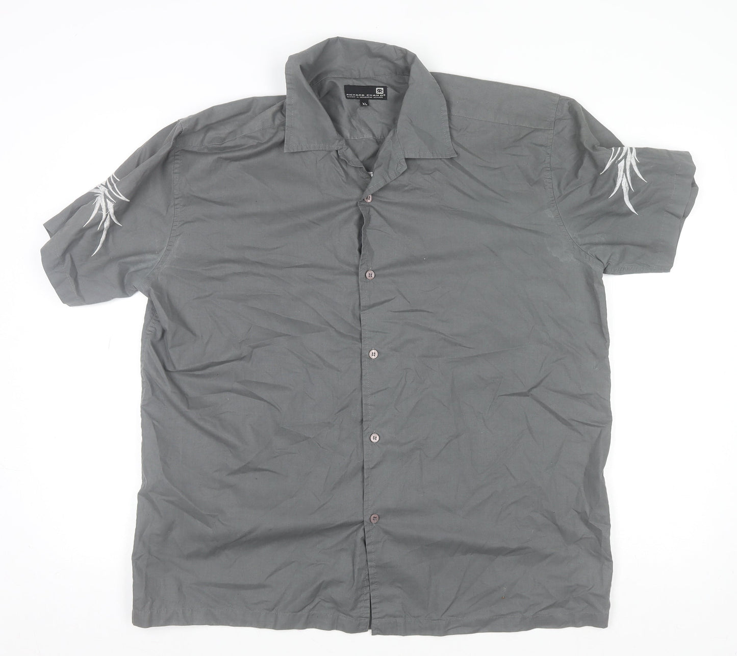Richard Chang Men's Grey XL Short Sleeve Tribal Button-Up Shirt