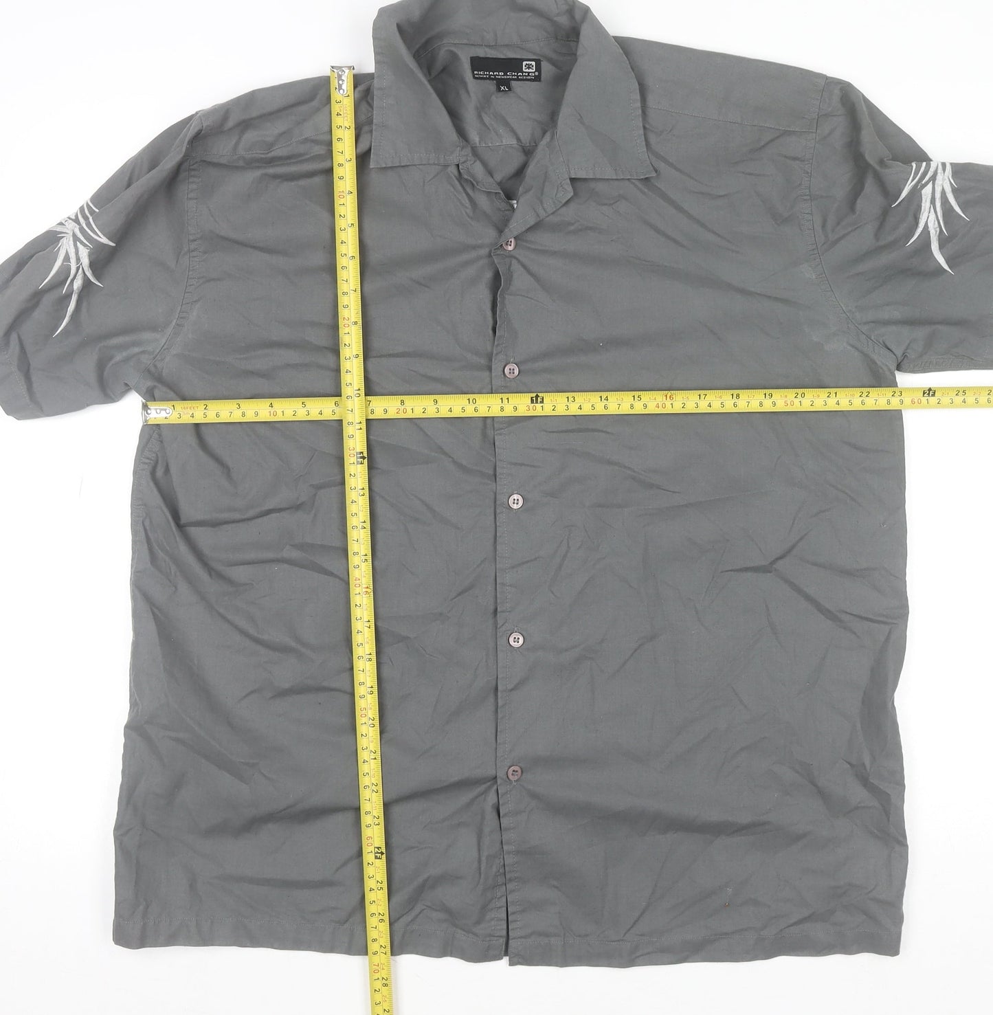 Richard Chang Men's Grey XL Short Sleeve Tribal Button-Up Shirt
