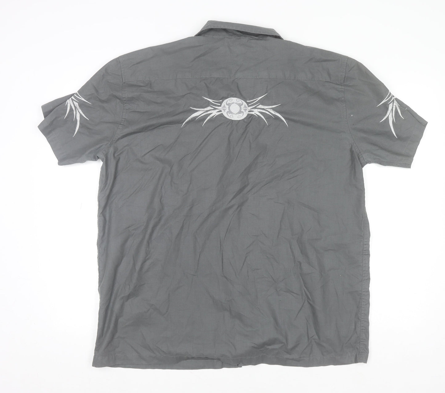 Richard Chang Men's Grey XL Short Sleeve Tribal Button-Up Shirt