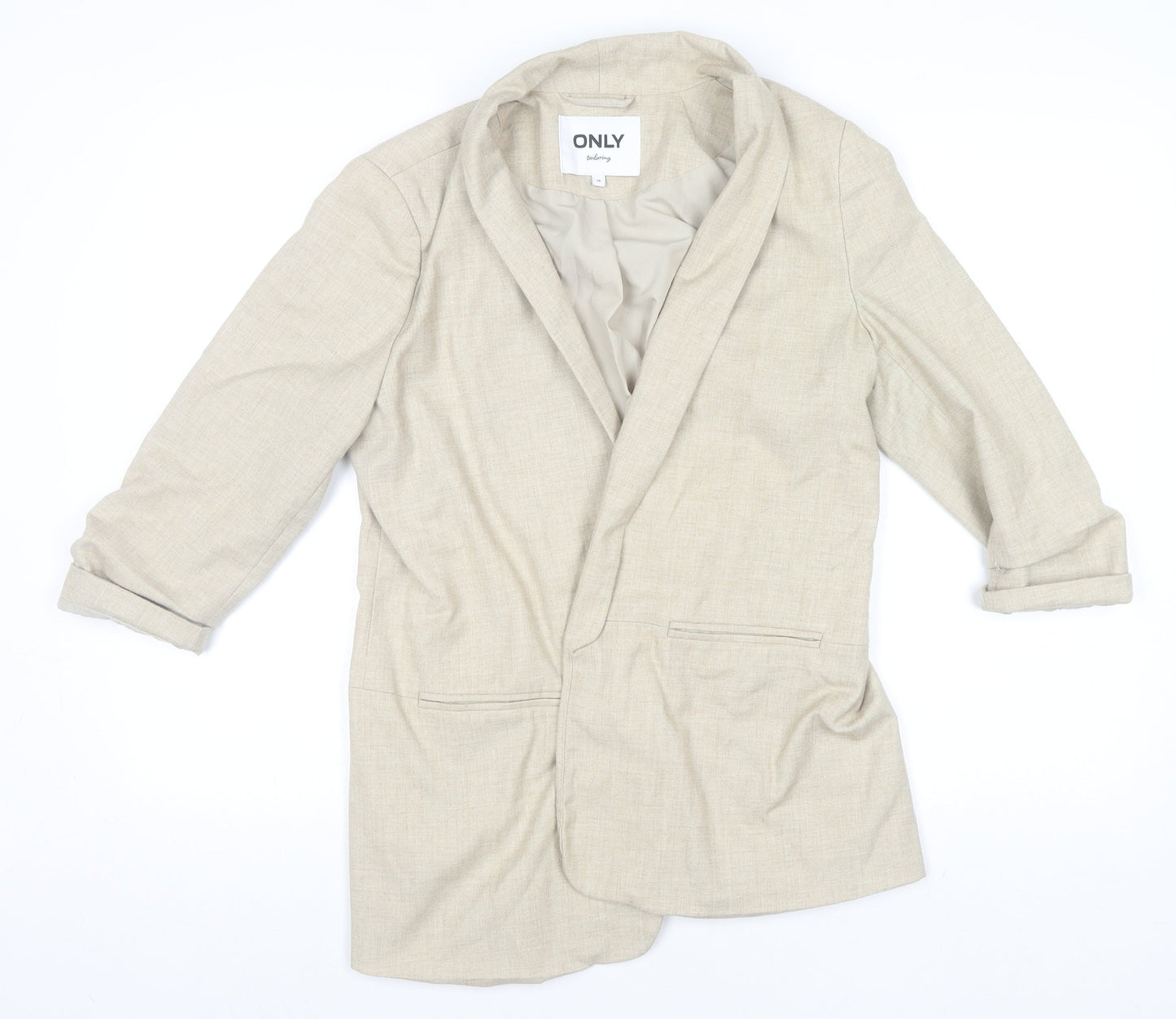 ONLY Women Beige Tailored Blazer Size 10 Slim Fit 3/4 Sleeve