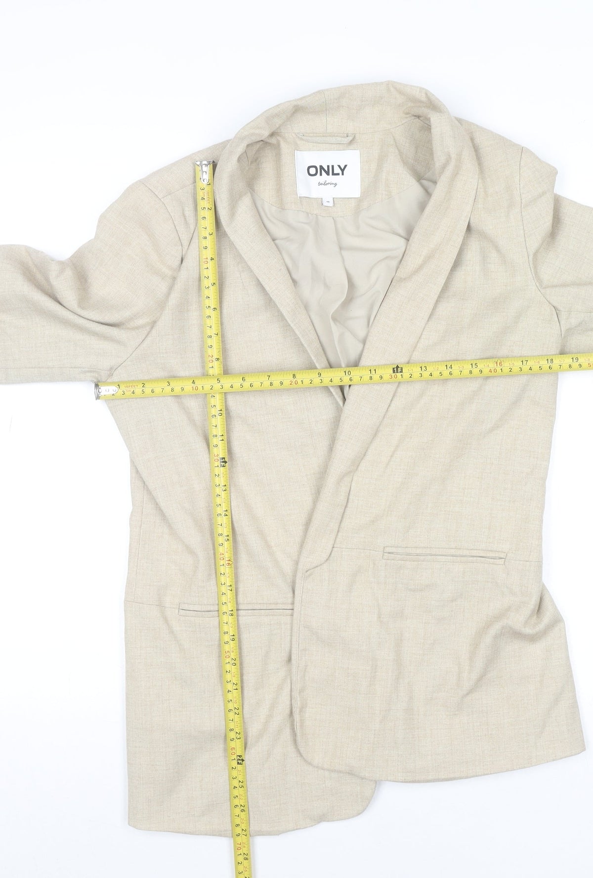 ONLY Women Beige Tailored Blazer Size 10 Slim Fit 3/4 Sleeve