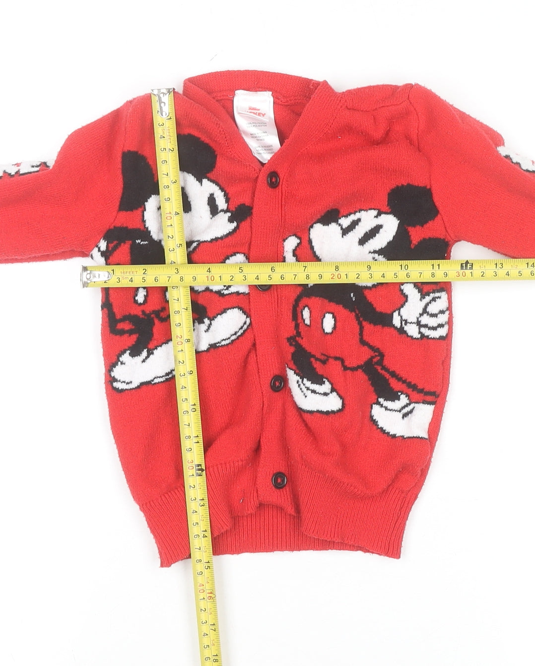 Disney Girls Red Mickey Mouse Cardigan 3 Years V-Neck Button Knit Jumper