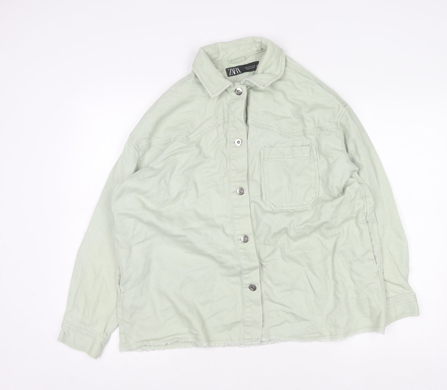 Zara Womens Green Cotton Buttoned Casual Jacket Size S