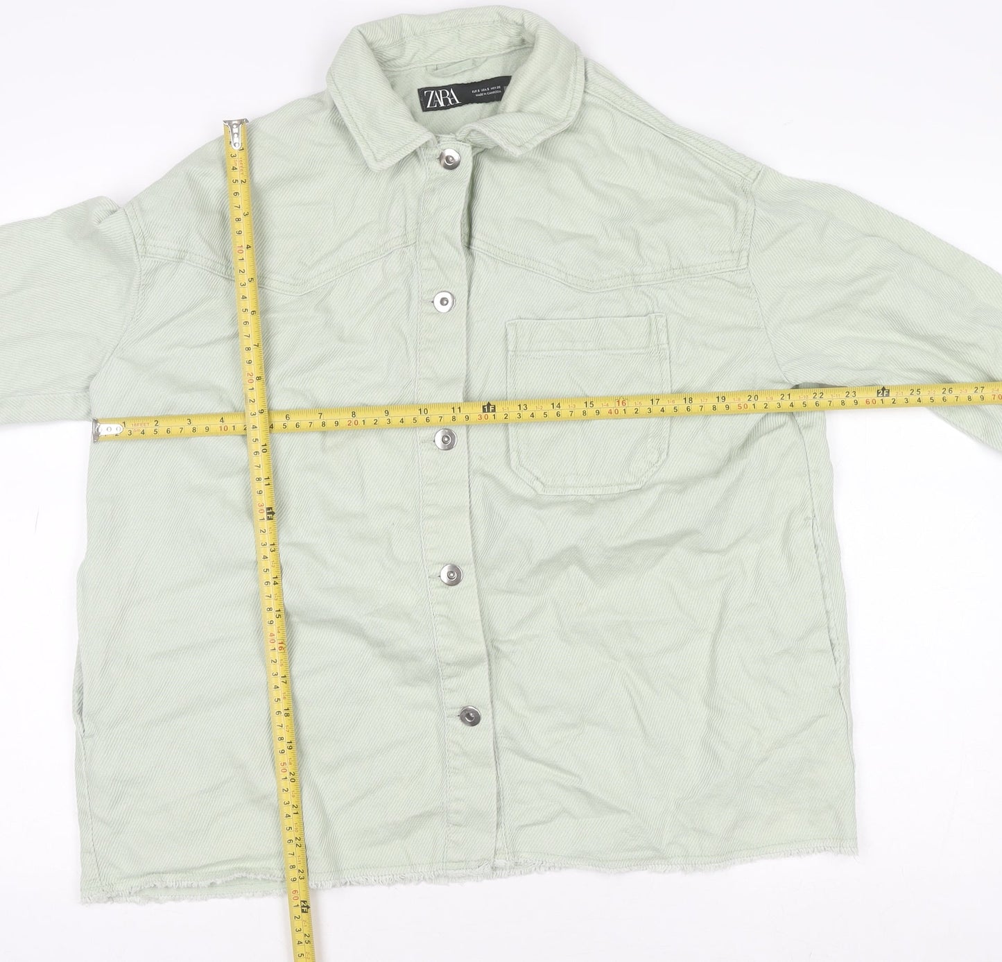 Zara Womens Green Cotton Buttoned Casual Jacket Size S
