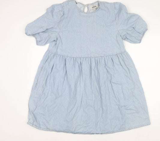 New Look Women Blue Cotton Denim Shift Puff Sleeve Dress UK 12