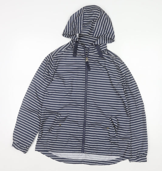 Fat Face Women's Blue Striped Hooded Rain Jacket Size 8