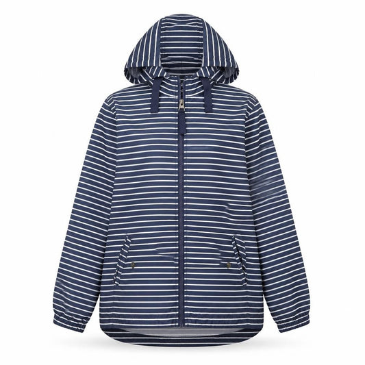 FatFace Women's Blue Striped Hooded Rain Jacket Size 8