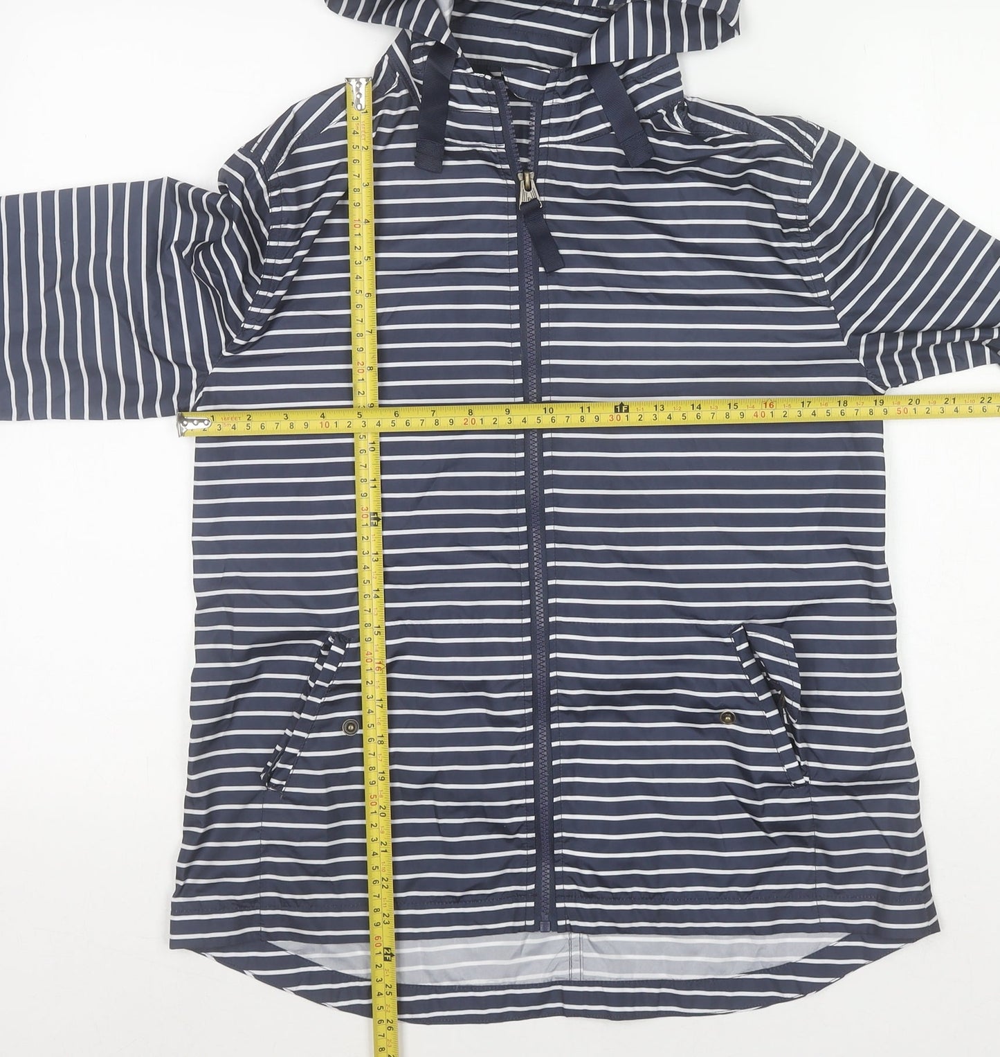 Fat Face Women's Blue Striped Hooded Rain Jacket Size 8