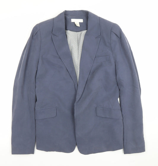H&M Women Blue Single-Breasted Blazer UK 12 Viscose Blend