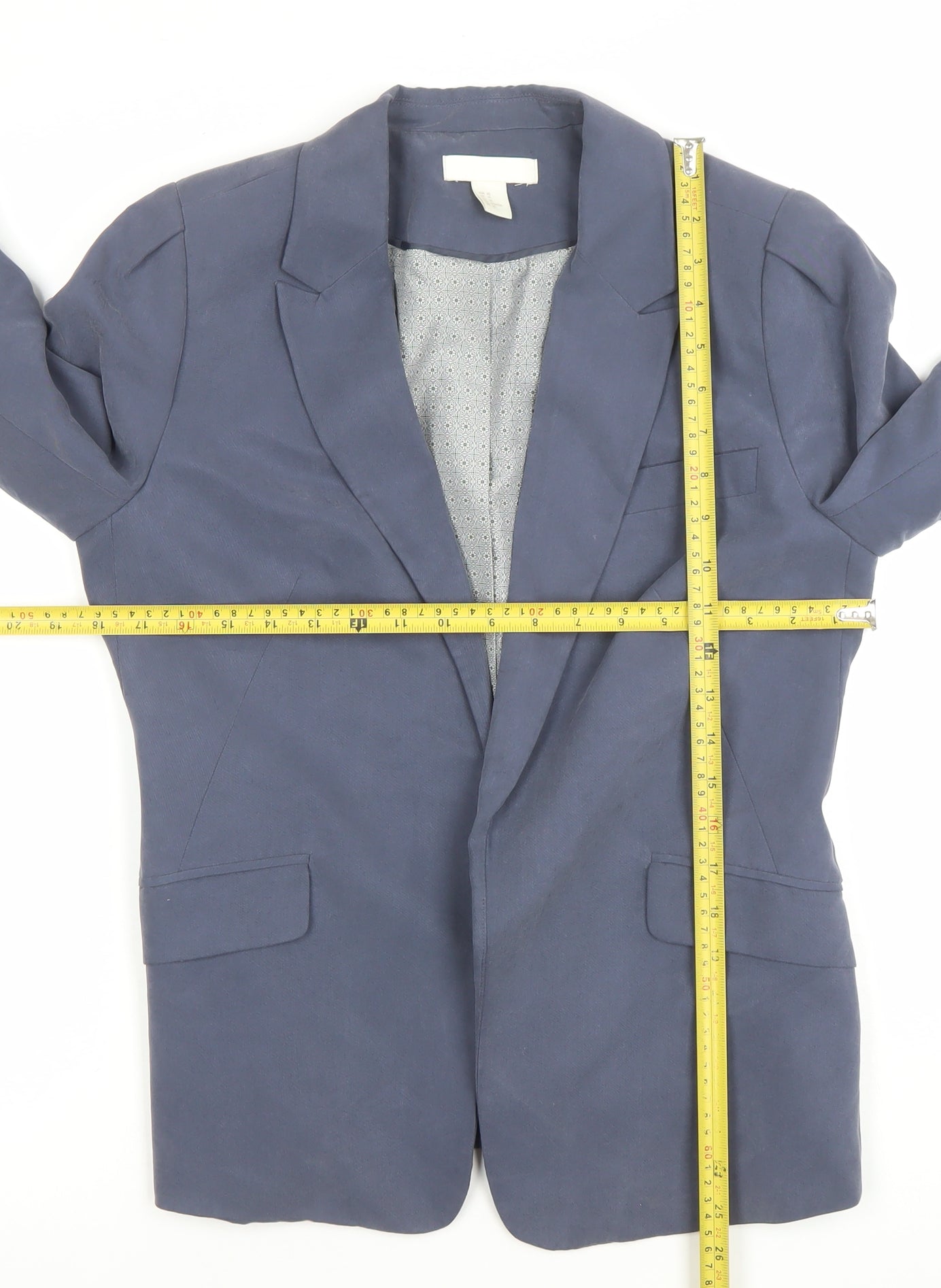 H&M Women Blue Single-Breasted Blazer UK 12 Viscose Blend
