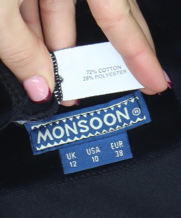Monsoon Women Black Velvet Wrap Blouse Size 12 Long Sleeve