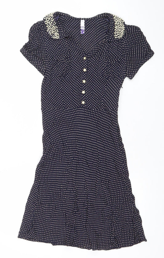 By Thierry Holland Women’s Blue Polka Dot Beaded Fit & Flare Dress Size 6