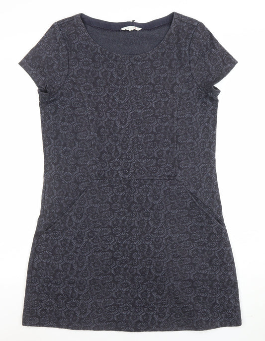 White Stuff Women Blue Size 12 Cotton Shift Dress Short Sleeve