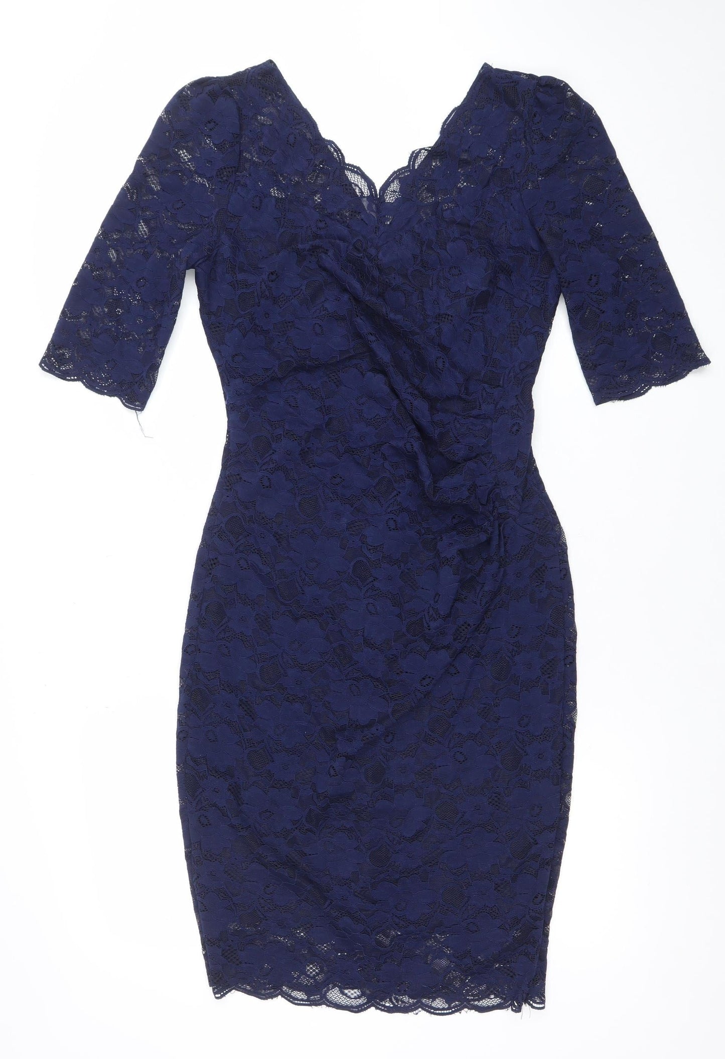 Jolie Moi Women's Blue Lace Bodycon Dress Size 12 V-Neck Half Sleeve