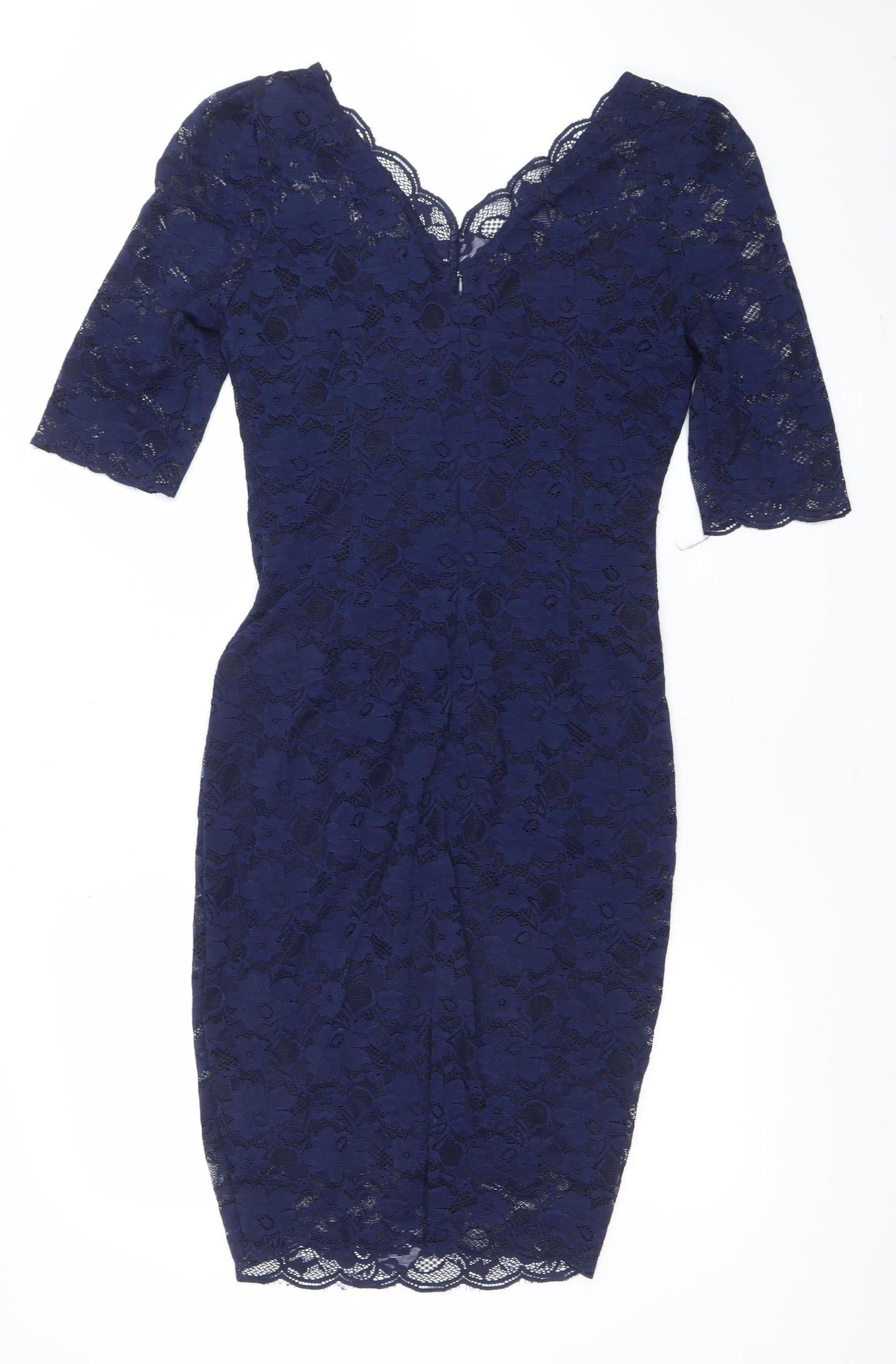 Jolie Moi Women's Blue Lace Bodycon Dress Size 12 V-Neck Half Sleeve