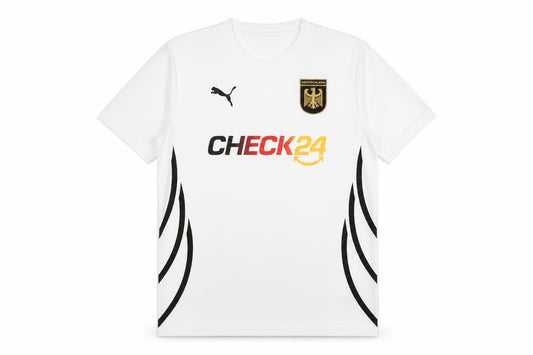 Front view of Puma Men's White Medium Football Jersey T-Shirt with Logo