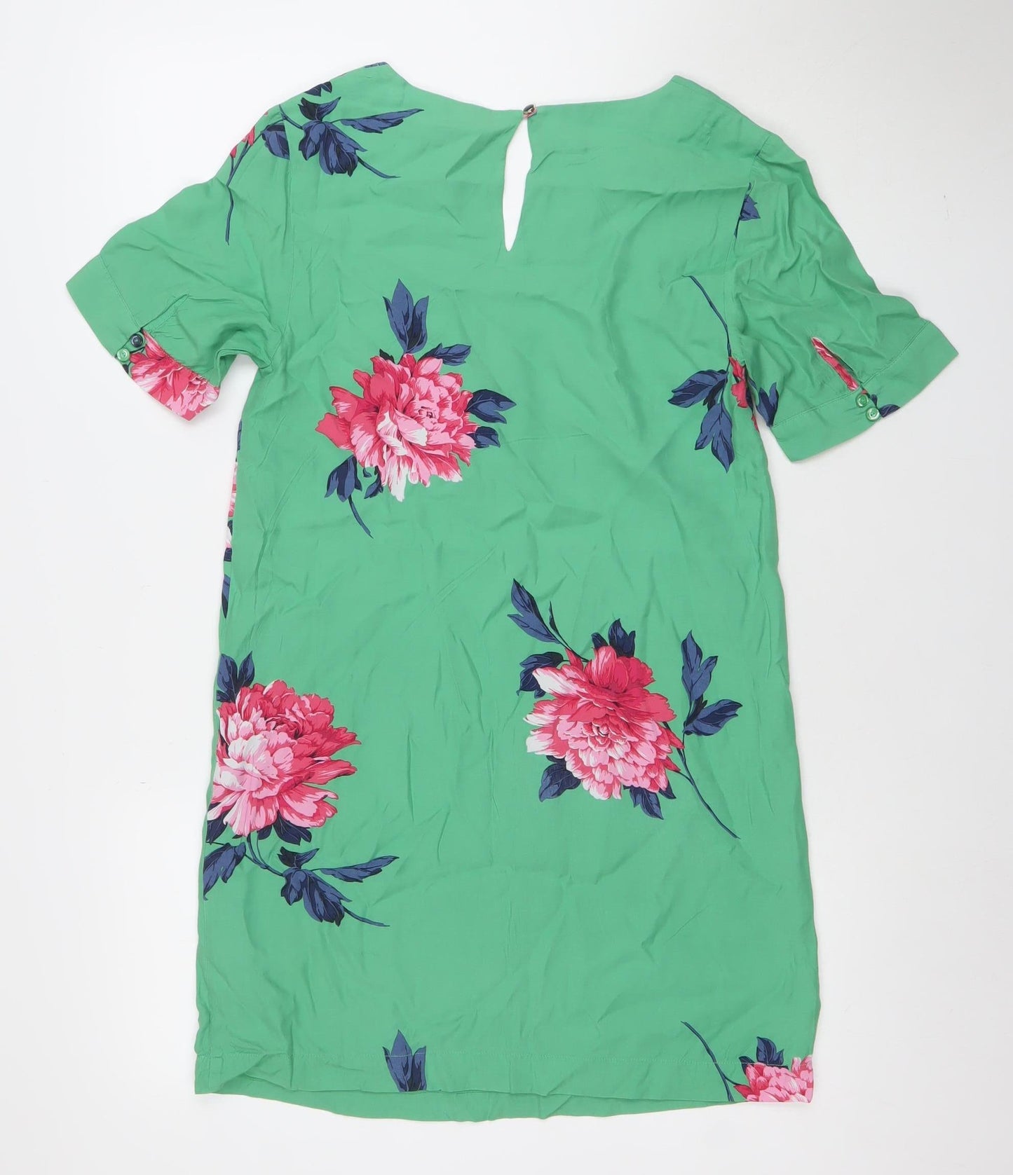 Joules Women Green Floral Shift Dress Size 8 Short Sleeve V-Neck