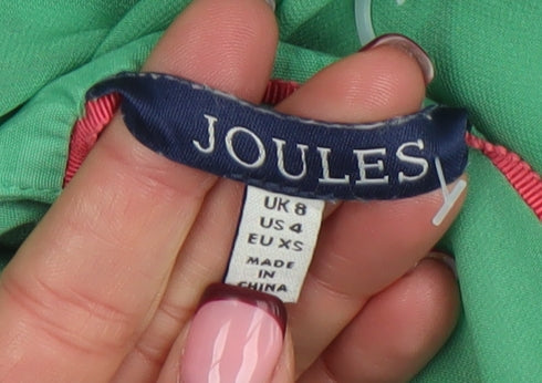 Joules Women Green Floral Shift Dress Size 8 Short Sleeve V-Neck