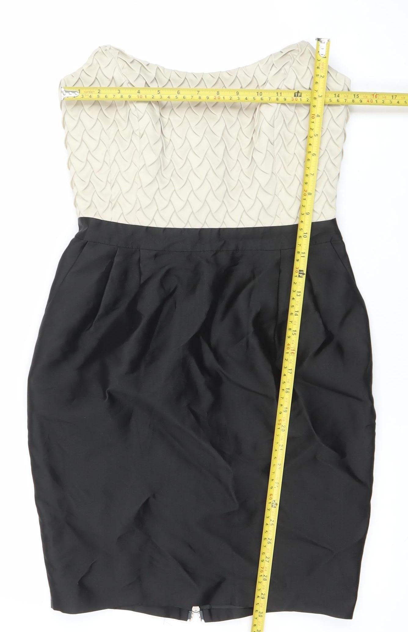 Reiss Women’s Black Beige Strapless Bodycon Knee Dress Size 8