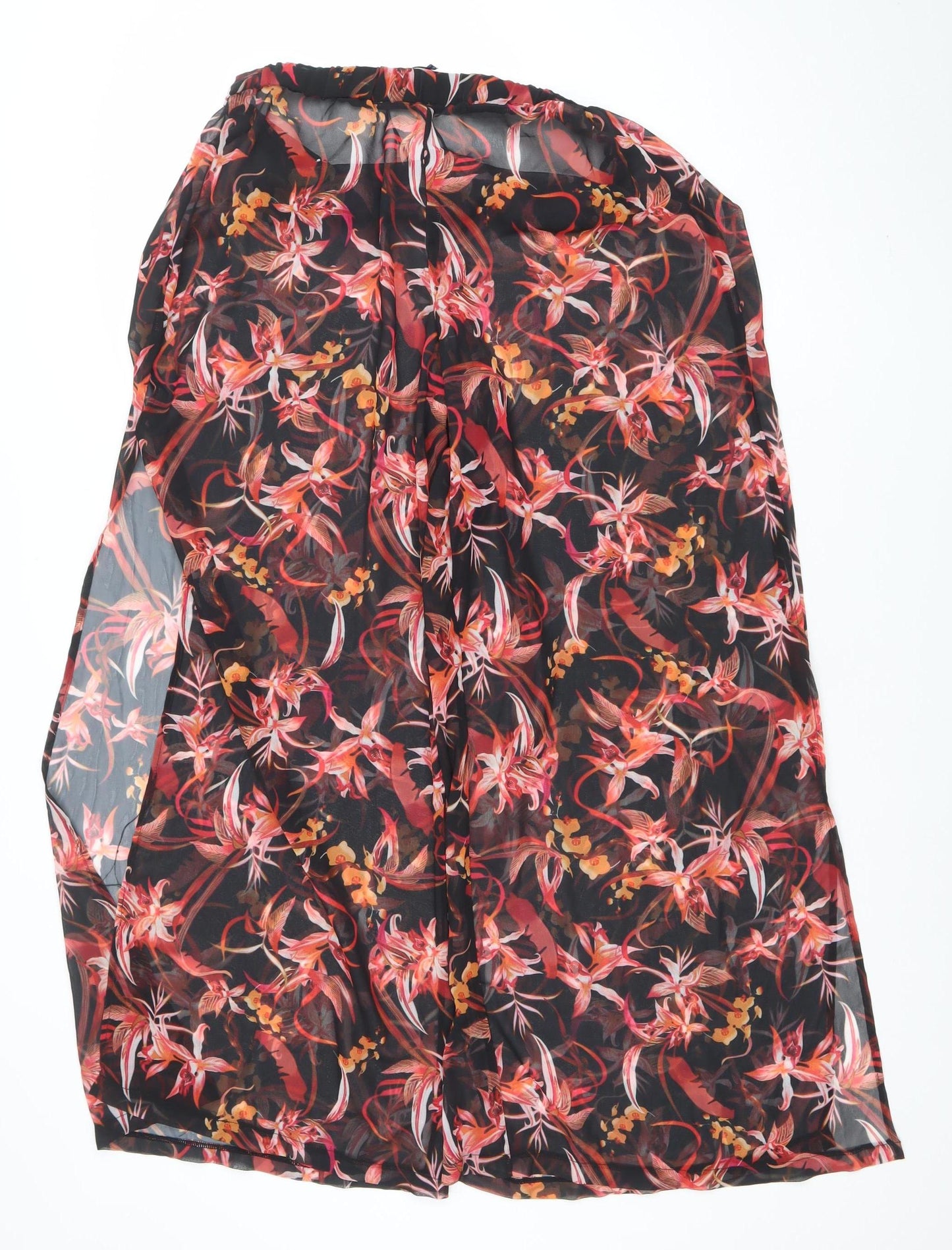 Figleaves Curve Womens Multicoloured Floral Chiffon Wide-Leg Cropped Trousers Size 14