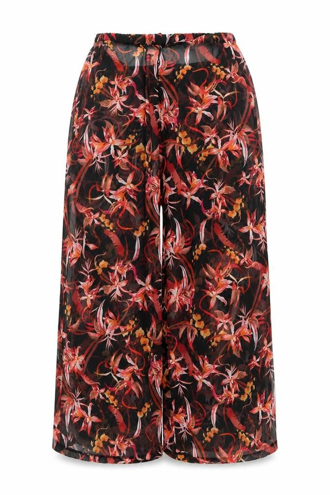 Figleaves Curve Womens Multicoloured Floral Chiffon Wide-Leg Cropped Trousers Size 14