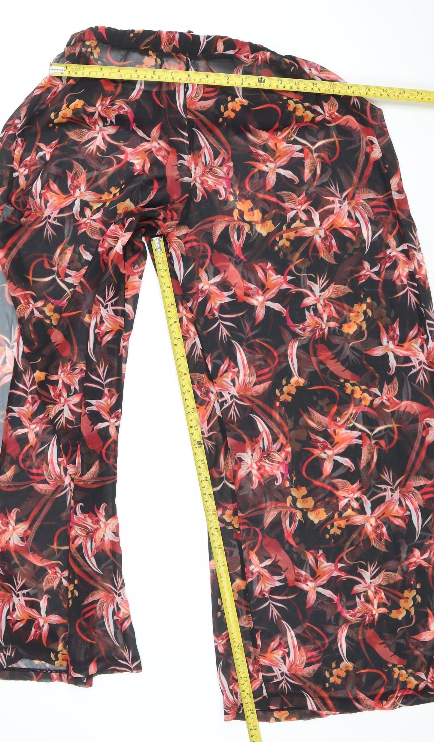 Figleaves Curve Womens Multicoloured Floral Chiffon Wide-Leg Cropped Trousers Size 14
