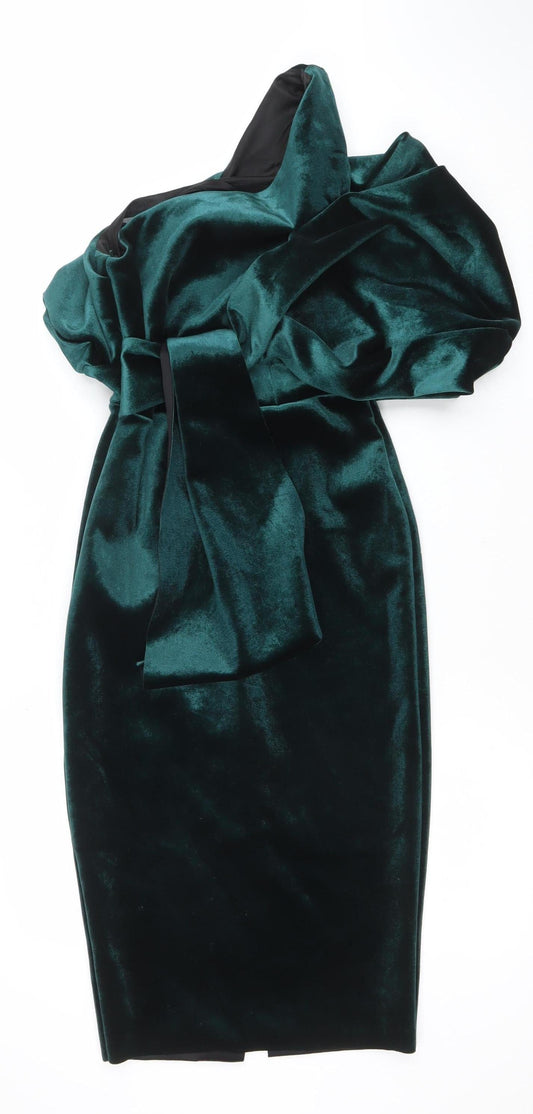 ASOS Women’s Green Velvet Off Shoulder Midi Bodycon Dress Size 10