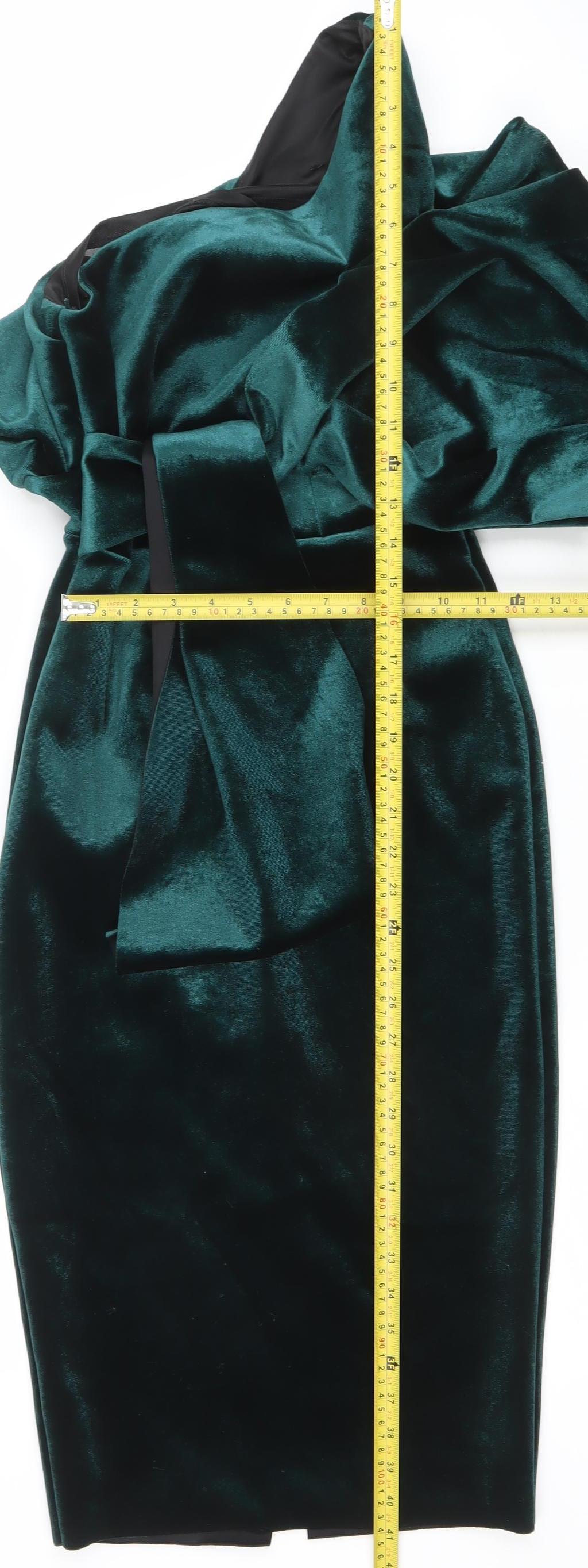 ASOS Women’s Green Velvet Off Shoulder Midi Bodycon Dress Size 10