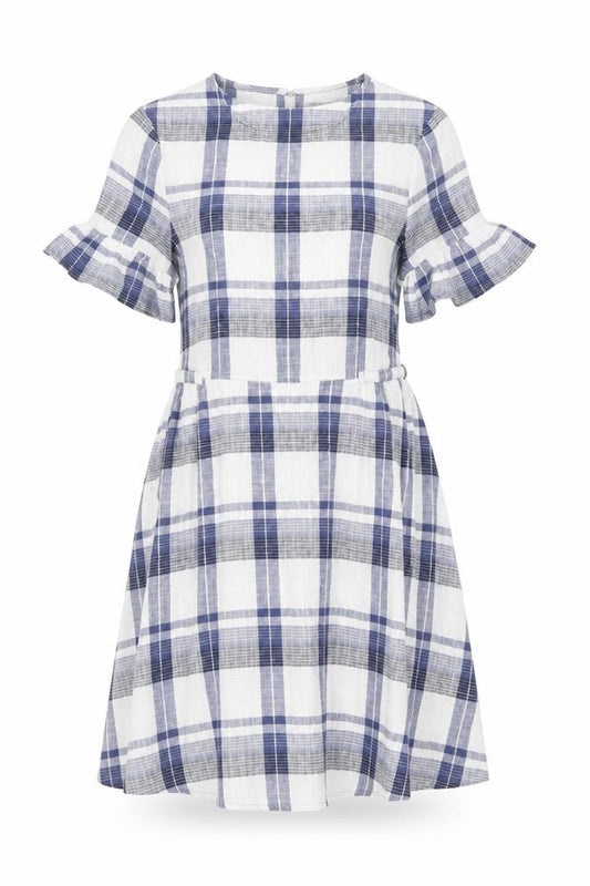 Marks & Spencer Women Blue Check Cotton Short Sleeve Shirt Dress Size 12