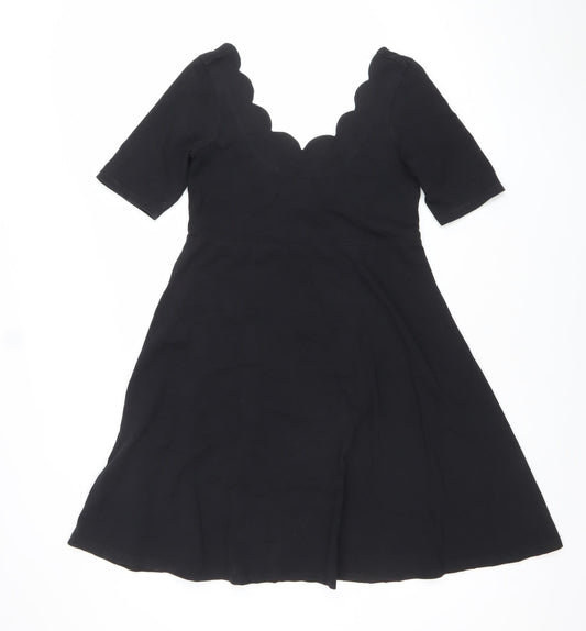 ASOS Women’s Black A-Line Scallop V-Neck Knee Length Dress Size 10