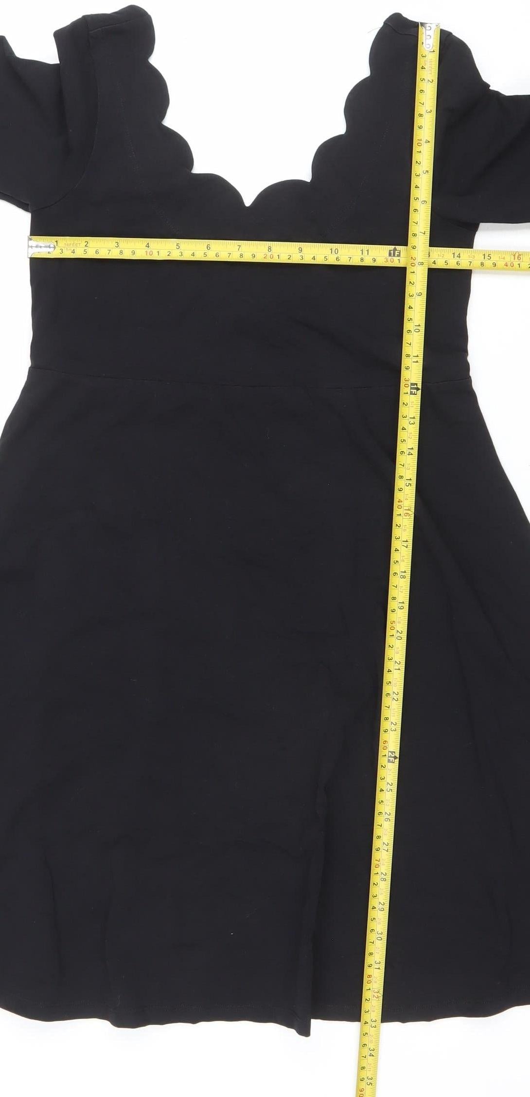 ASOS Women’s Black A-Line Scallop V-Neck Knee Length Dress Size 10