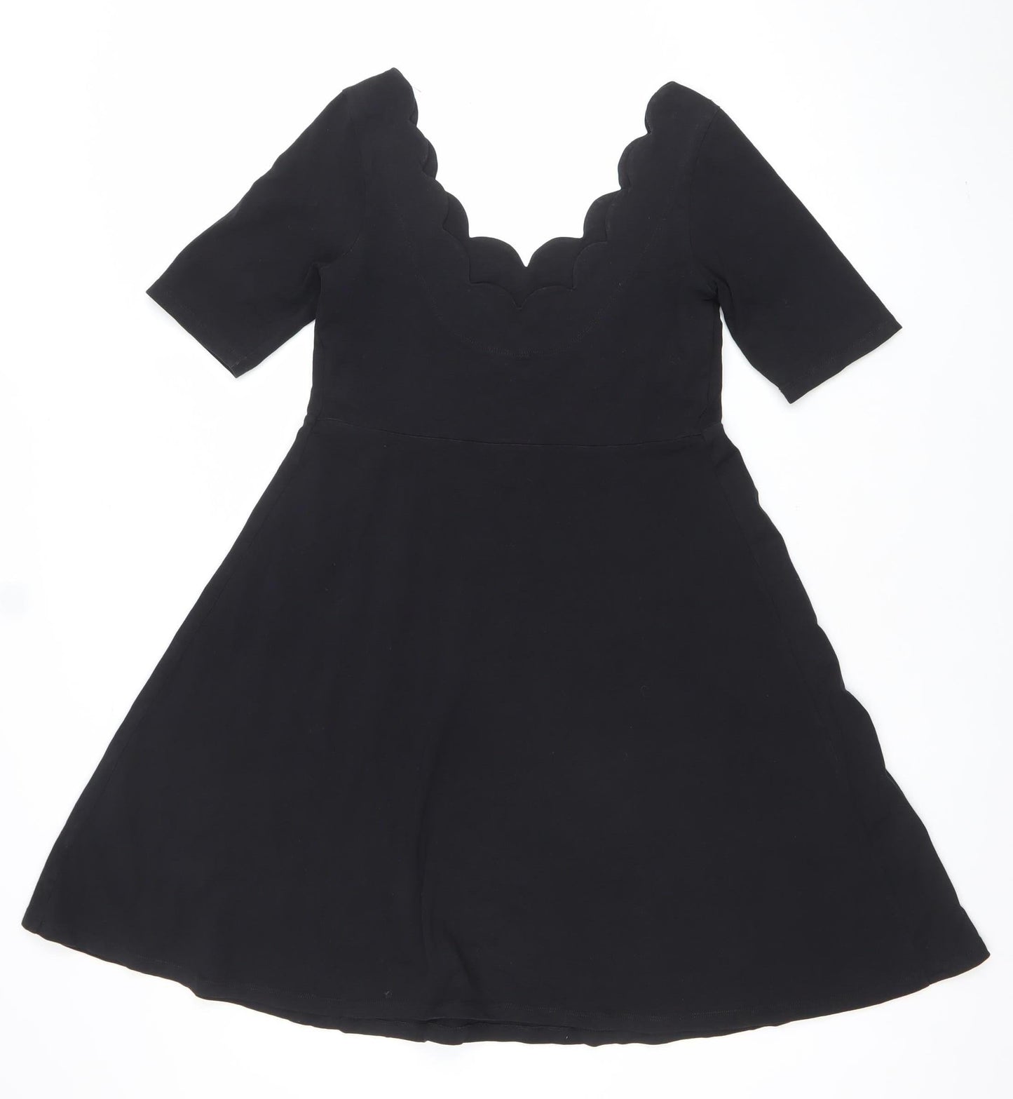 ASOS Women’s Black A-Line Scallop V-Neck Knee Length Dress Size 10