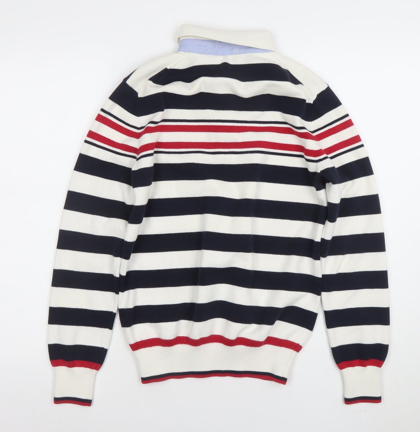 Bean Pole Boys Navy Stripe Collared Henley Jumper Size M Cotton Blend