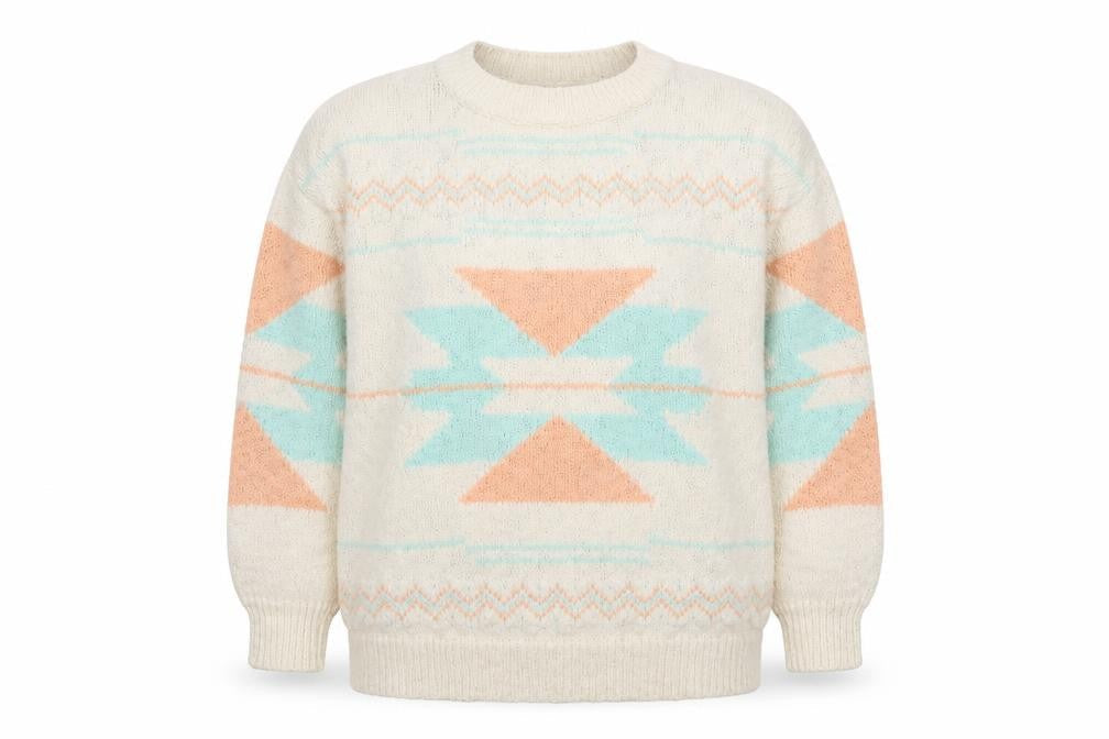 Mango Women Ivory Aztec Knit Wool Blend Pullover Jumper Size 12