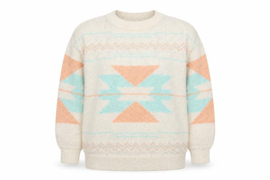 Mango Women Ivory Aztec Knit Wool Blend Pullover Jumper Size 12