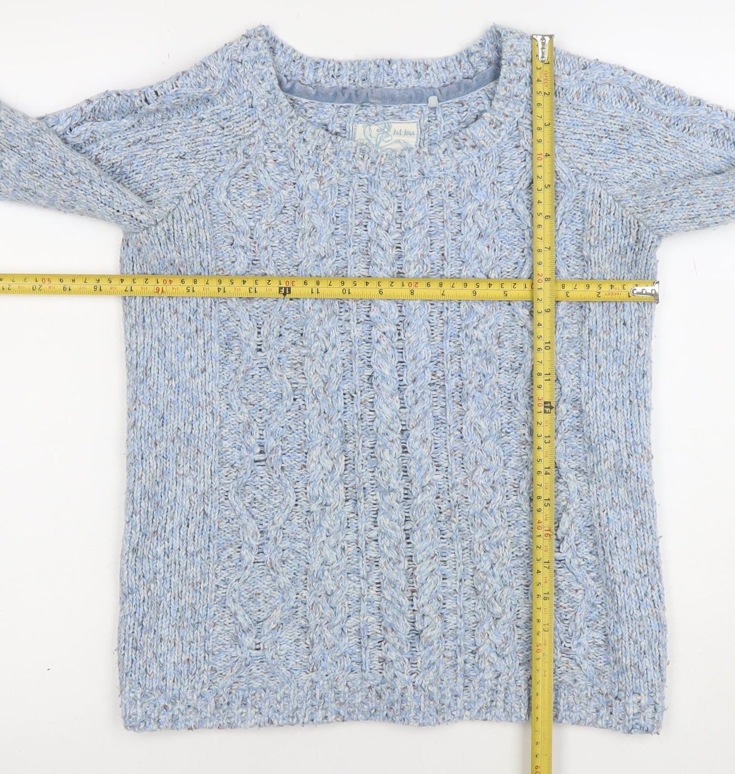 Fat Face Women's Blue Cable-Knit Wool Blend Jumper Size 10