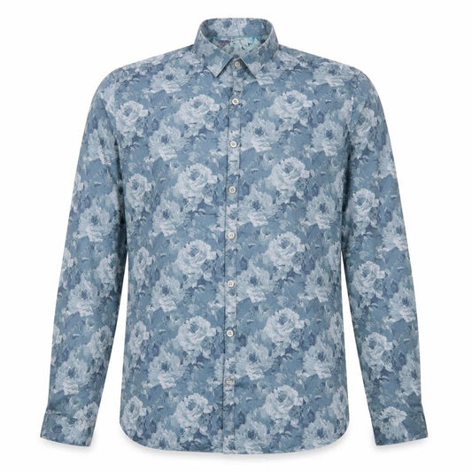 Van Heusen Men Blue Floral Slim Fit Long Sleeve Button-Up Shirt 15.75in 40cm