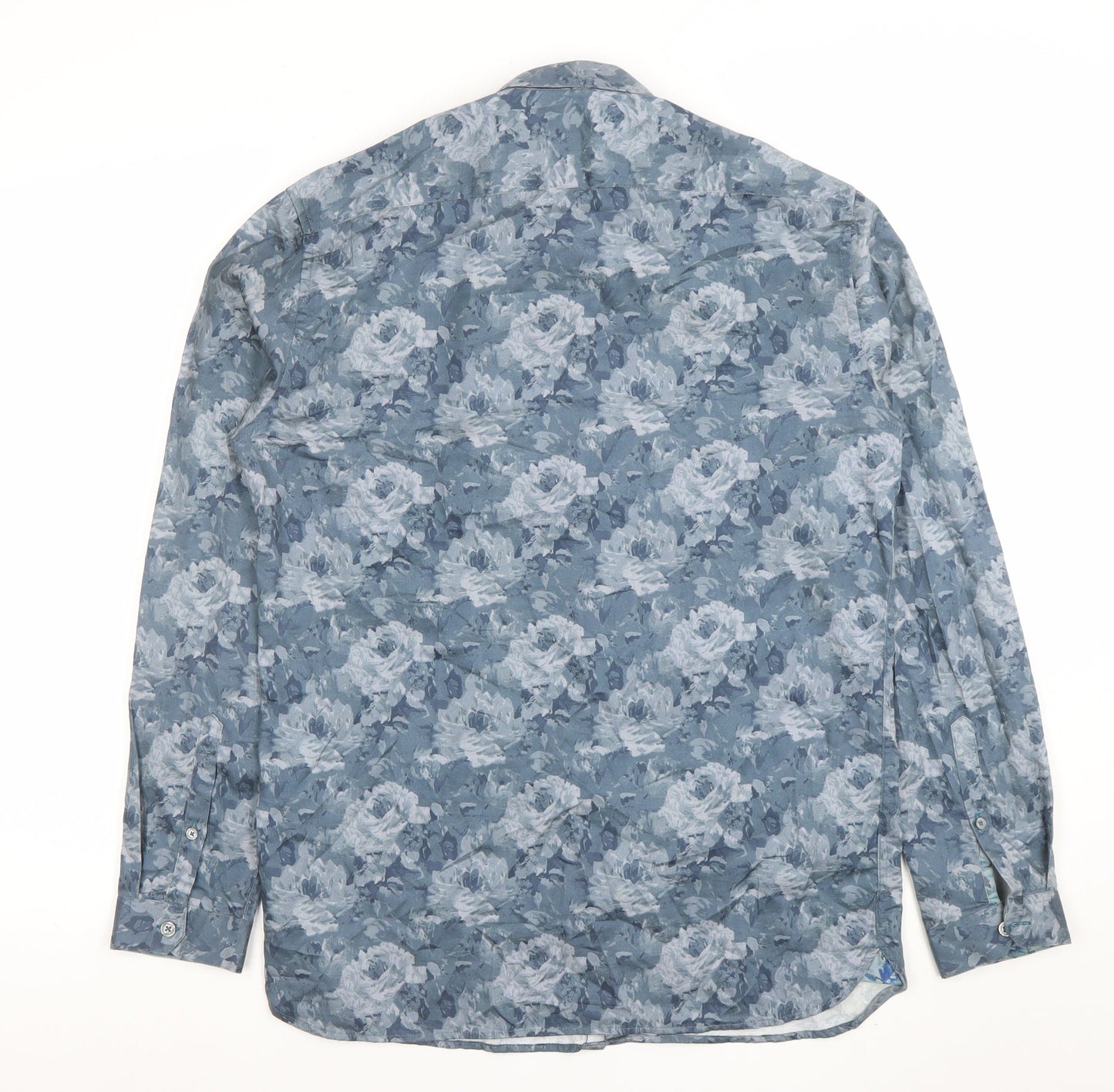 Van Heusen Men Blue Floral Slim Fit Long Sleeve Button-Up Shirt 15.75in 40cm